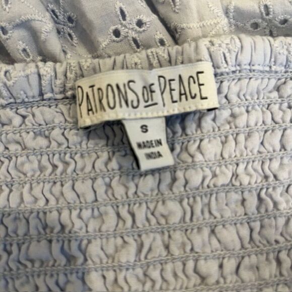 Patrons of Peace Sundress Mini Blue Eyelet Lined Elastic Back Size Small - Picture 5 of 12